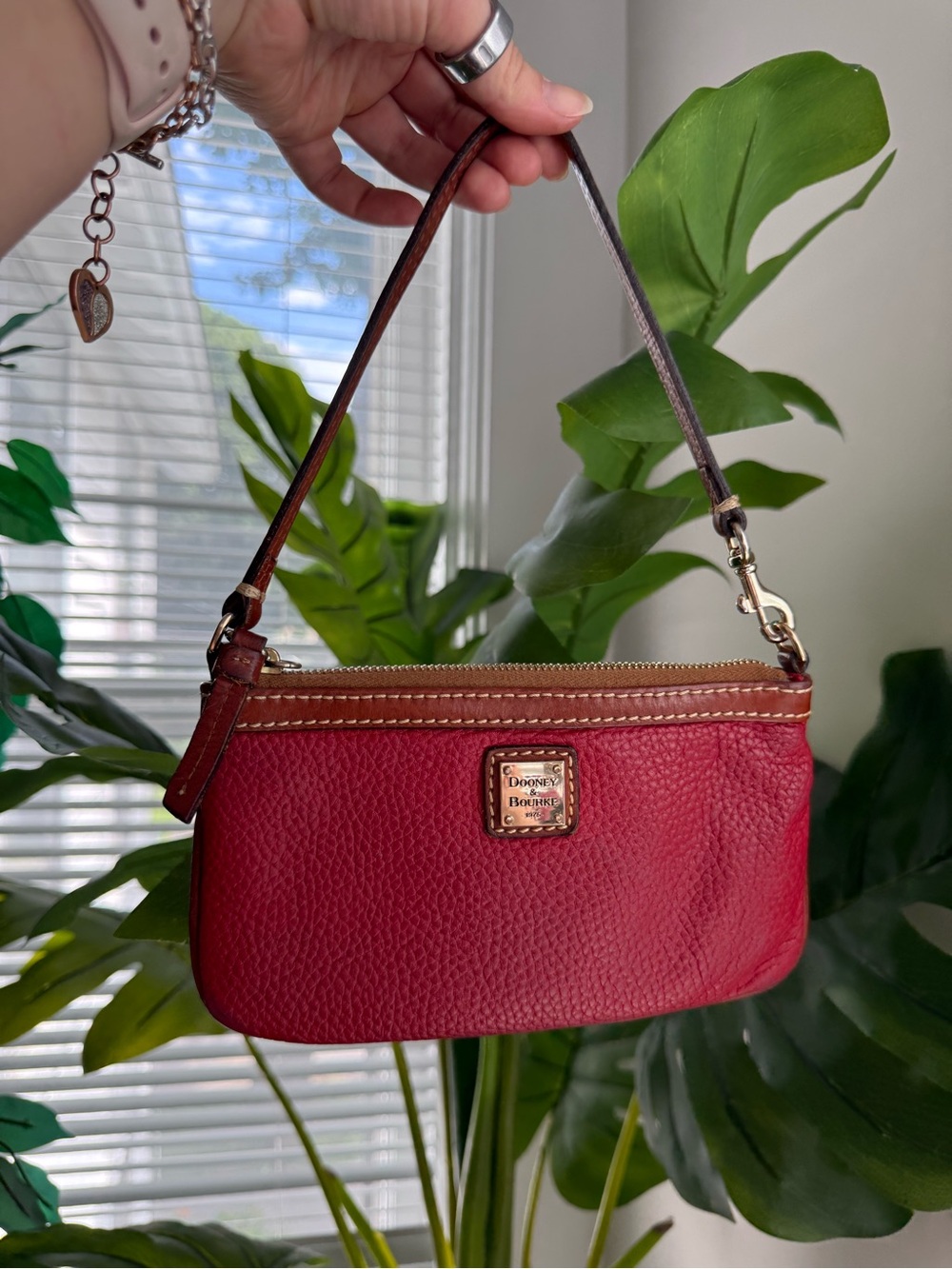 Dooney Bourke Raspberry Pink Leather Top Zip Wristlet Mini Shoulder Bag Y2K Vtg